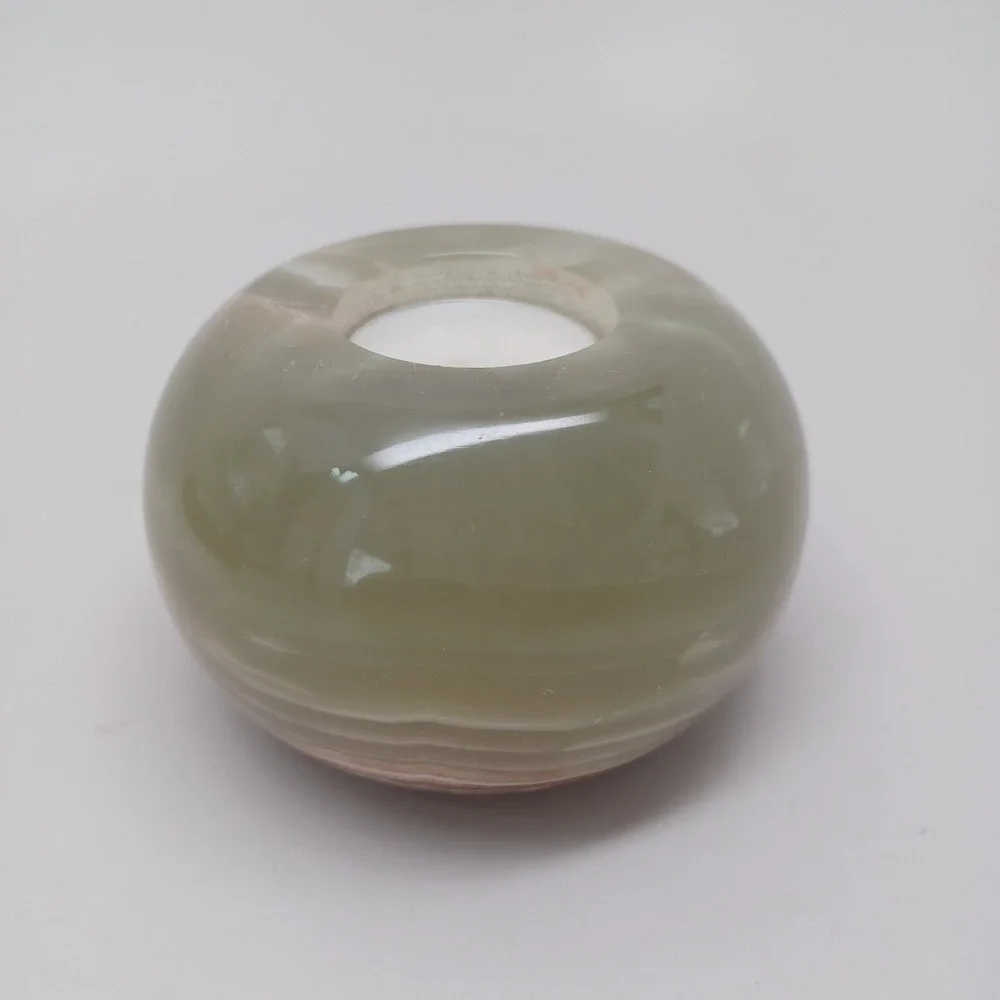 Polished Alabaster Onyx Stone Tea Light Candle Holder Green Brown‎ Round Sphere